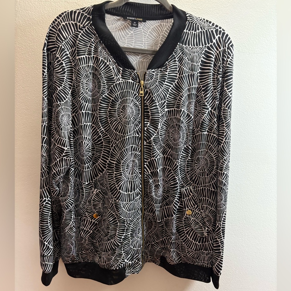 Robert Louis Black & White Lightweight Zip Front Jacket 2X